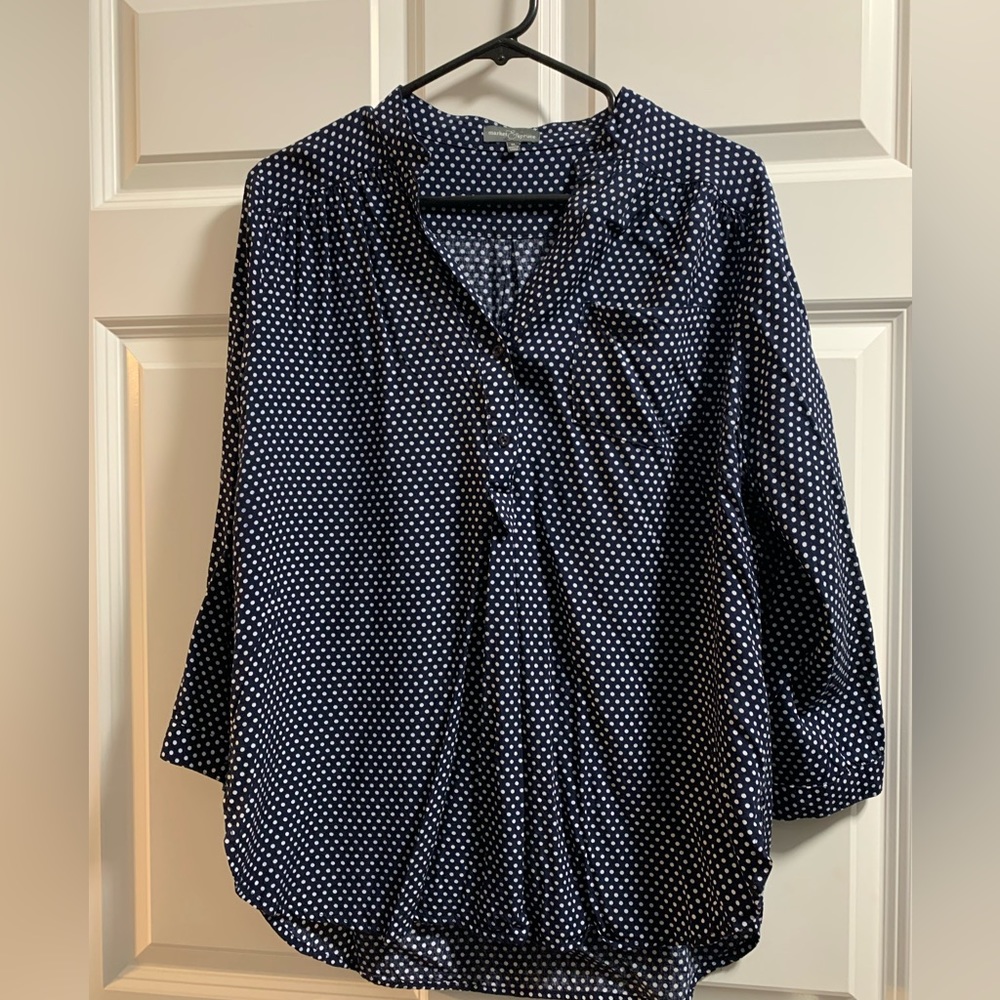 Women’s navy and white polka dot